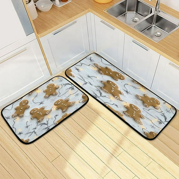 Ryvnso Gingerbread Christmas Kitchen Rugs Set Non Slip Runner Mats for Dining Room