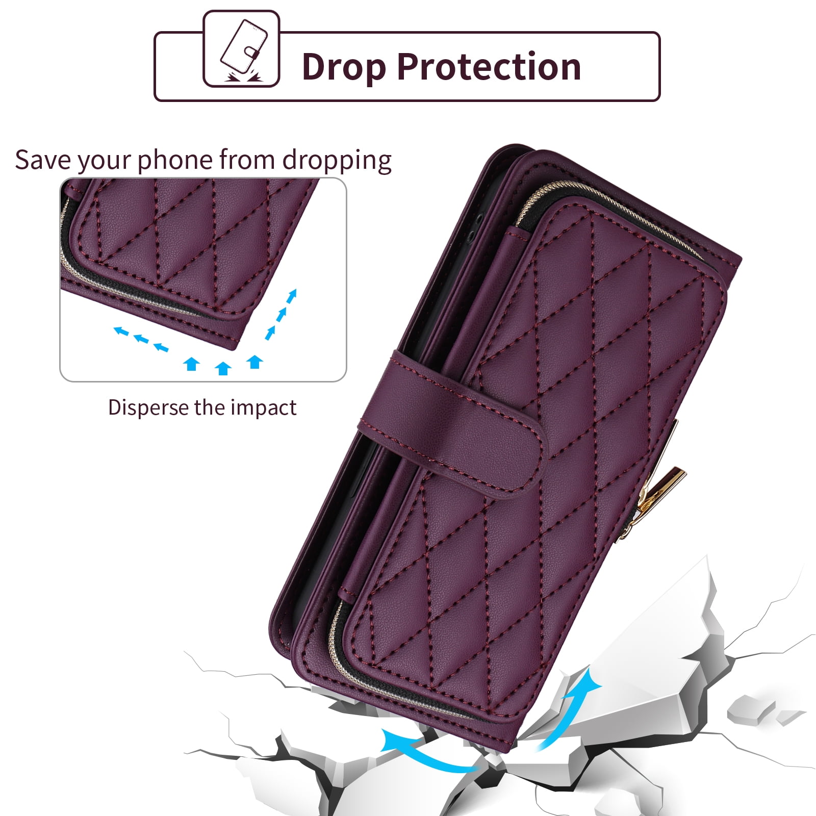 Furiet Wallet Case for Samsung Galaxy Z Fold 4 5G 2022 with Wrist Strap Crossbody Shoulder Strap Card Slot Zipper Purse Luxury PU Leather Stand Phone Cover for ZFold4 Z4 Fold4 4Z ZFold45G Deep Purple