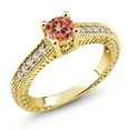thumbnail image 2 of Gem Stone King 18K Yellow Gold Plated Silver Ecstasy Mystic Topaz and White Created Sapphire Women's Solitaire Ring with Accent Stones (1.15 Cttw, Round Shape 5MM, Size 7), 2 of 2