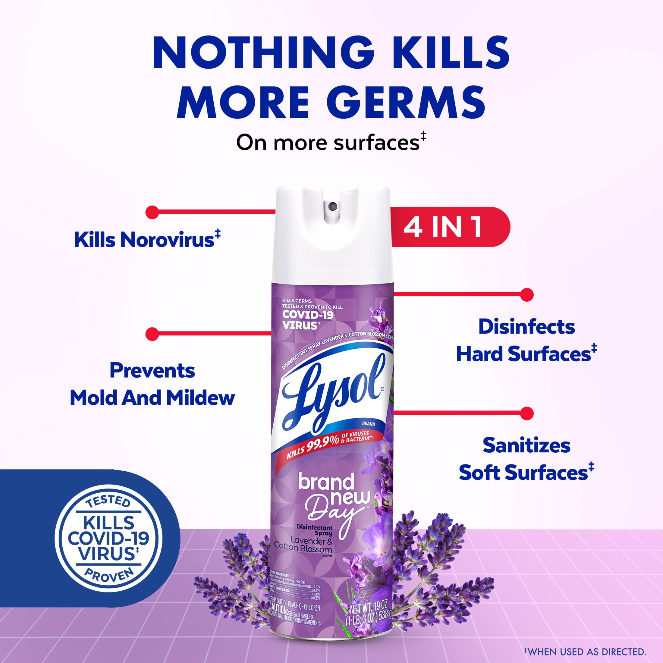 Lysol Disinfectant Spray, Sanitizing and Antibacterial Spray, Lavender & Cotton Blossom, 19 oz