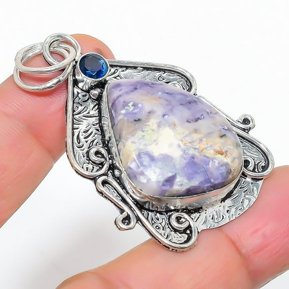 Tiffany Stone, Blue Topaz 925 Sterling Silver Jewelry Pendant 2.21"