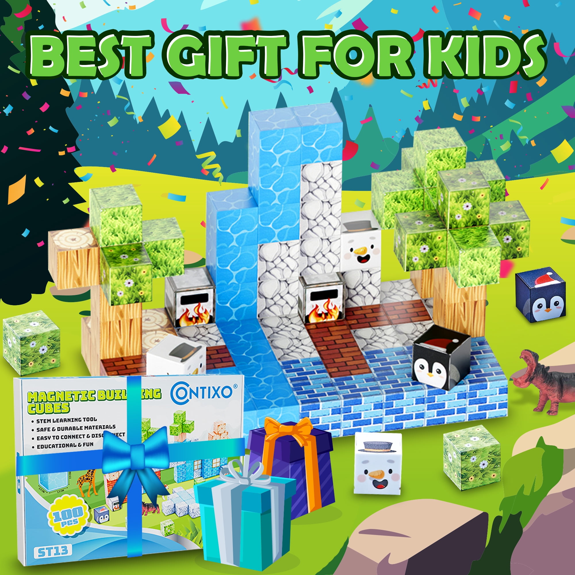 Contixo ST13 Magnetic Blocks, 100 PCS Magnetic Building Cube Game