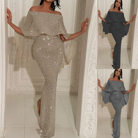 Jinhomg Women's Cocktail Dresses Glitter Sparkle off Shoulder Midi Sequins Dress Trendy Split Bodycon Pencil Dresses formal Evening Gown Wedding Guest Prom Dress Black M