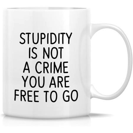 Funny Mug – Stupidity is Not a Crime You are Free to Go 11 Oz Ceramic Coffee Tea Mugs – Funny Sarcasm Sarcastic Inspirational birthday gifts for friends coworkers sister brother
