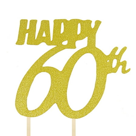 WHAMVOX Happy 60th Birthday Cake Toppers Glitter Golden Paper Decorations for Party Cakes 12pcs