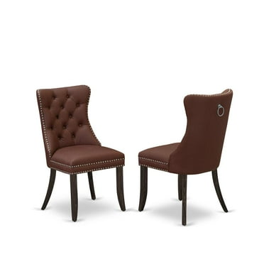 East West Furniture Parsons Dining Chairs - Burgundy faux leather Upholstered, Set of 2