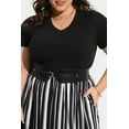 thumbnail image 3 of CASSIE LIZ Plus Size V Neck Dress for Women 5X Long Patchwork Dress Casual Black White Striped Short Sleeve Sundress Loose Fit Spring Summer Dress with Pocket 5XL 26W 28W, 3 of 5