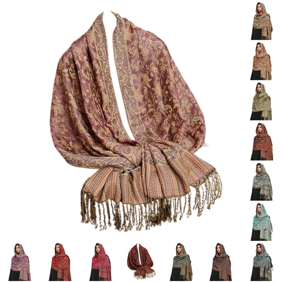HNMKIU Scarf Elegant Fringed Shawl With Paisley Design Feel Soft Wrap For Women Scarf Beige,One Size