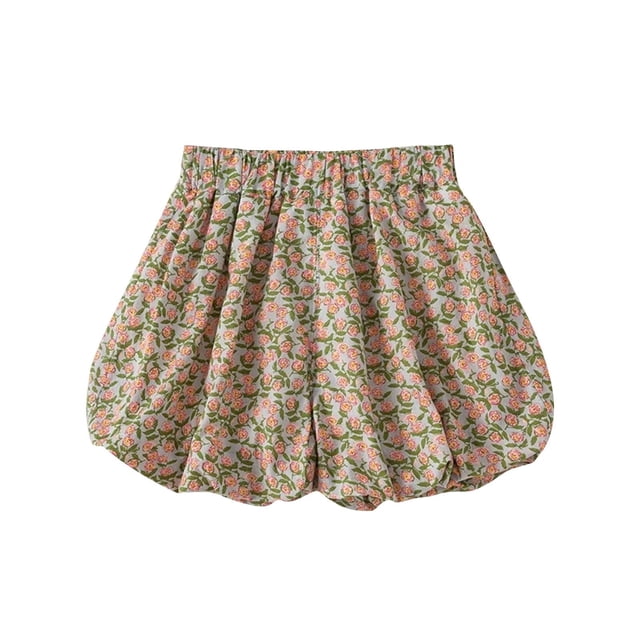 Odeerbi 1-9 Años Niñas Pantalones Cortos de Verano de Burbujas Pantalones Cortos de Verano Con Volantes Florales Pantalones Cortos de Pata Ancha Pantalones Cortos Y Cómodos de Flores