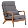thumbnail image 4 of High Back Solid Wood Armrest Backrest Iron Frame Linen Indoor Leisure Chair Dark Grey, 4 of 8