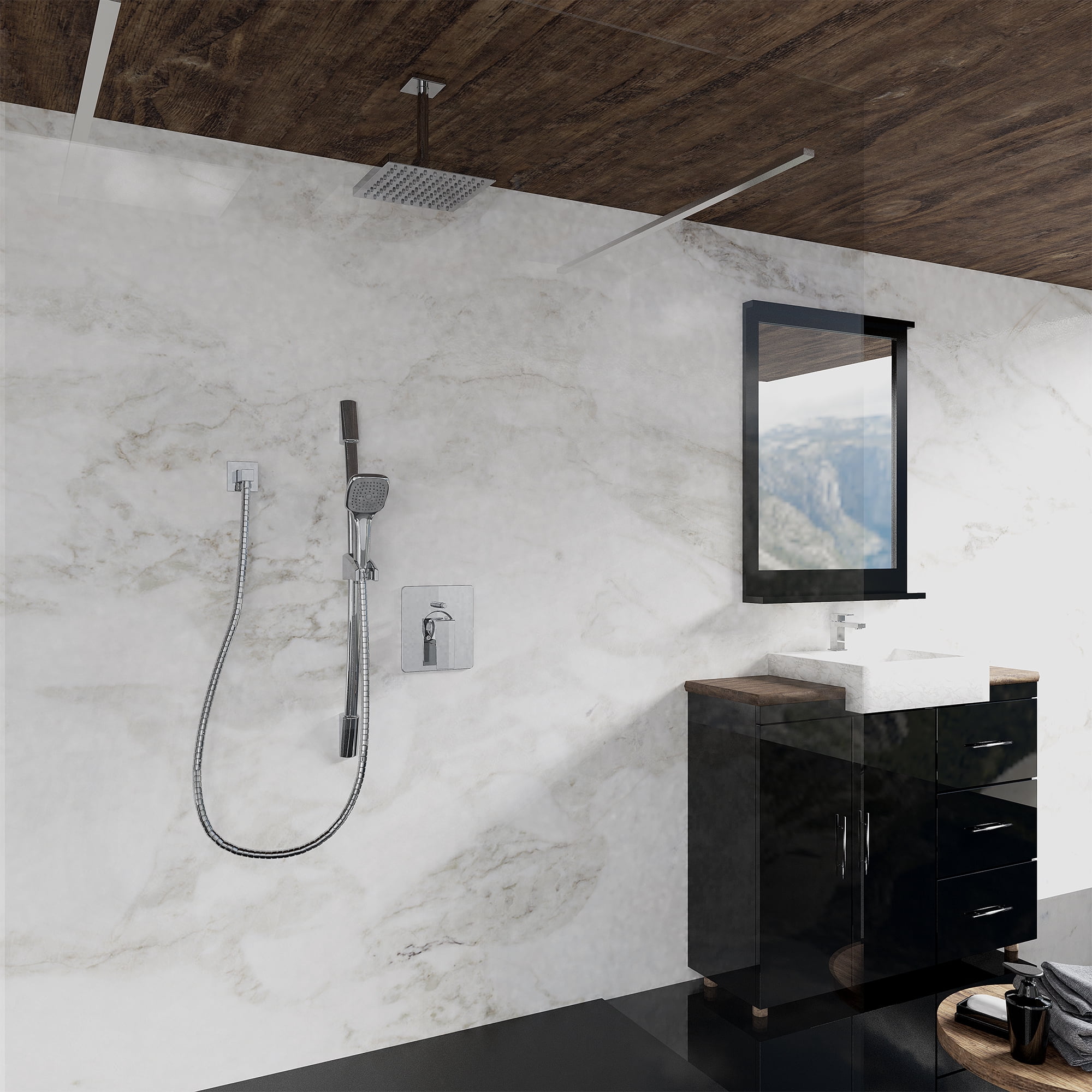Belanger KIT-QUA130CCP06 Rain Pressure Balanced Square Shower System from Ceiling
