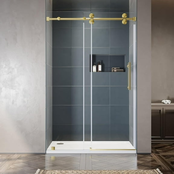 UKS04-50-55 Inch x 80 Inch Sliding Frameless Shower Door, 3/8" Tempered Glass with Easy-Cleaning Coating, Stainless Steel Rollers & SGCC-Certified Stability