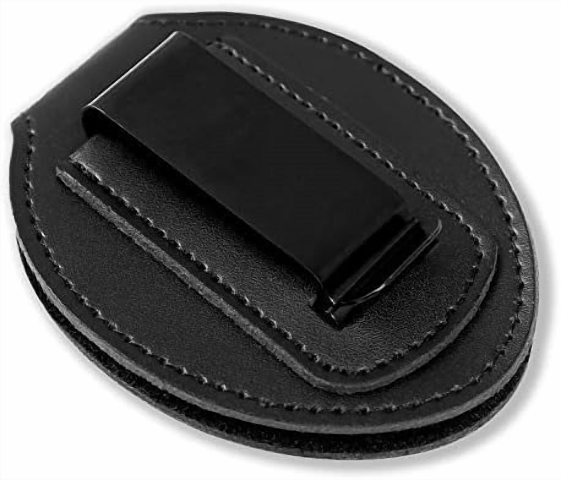 Hasako Police Badge Holder - Cowhide, Universal, Black, Law Enforcement, Metal Clip and Chain Included