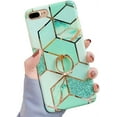 thumbnail image 2 of Compatible with iPhone 8 Plus Case,Compatible with iPhone 7 Plus Case 5.5 inch Marble Cute Stand Cover for Women Girls 360 Degree Rotating Ring Kickstand Soft TPU Shockproof Cover Green, 2 of 12