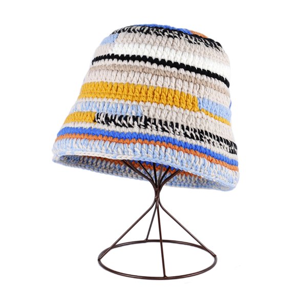 ROZYARD Lovely Stripe Beanie Hat Contrast Color Bucket Hat Women Sunproof Fisherman Hat