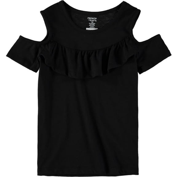 French Toast Girls 4-16 Ruffle Front Cold Shoulder Top Black 7/8