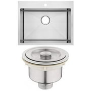 25 in. Above Counter Brushed Nickel Kitchen Sink Set for 1 Hole Center Faucet with Strainer
