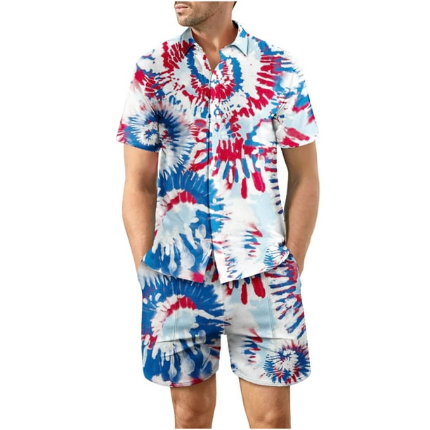 XIAOFFENN Men's Two-piece Suit, 4th of july Matching Set Short Sleeve