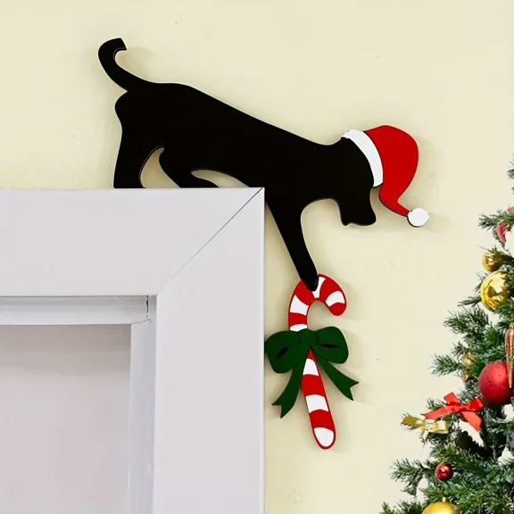 Charming Dog Shaped Christmas Door Corner Decor Rustic Faux Perfect for Holiday Ambiance Party Decoration