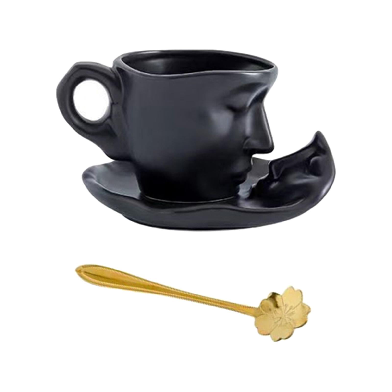 Fiocias 3D Human Face Kissing Mug with Spoons and Human Face Coaster Espresso Mugs 260ml Black