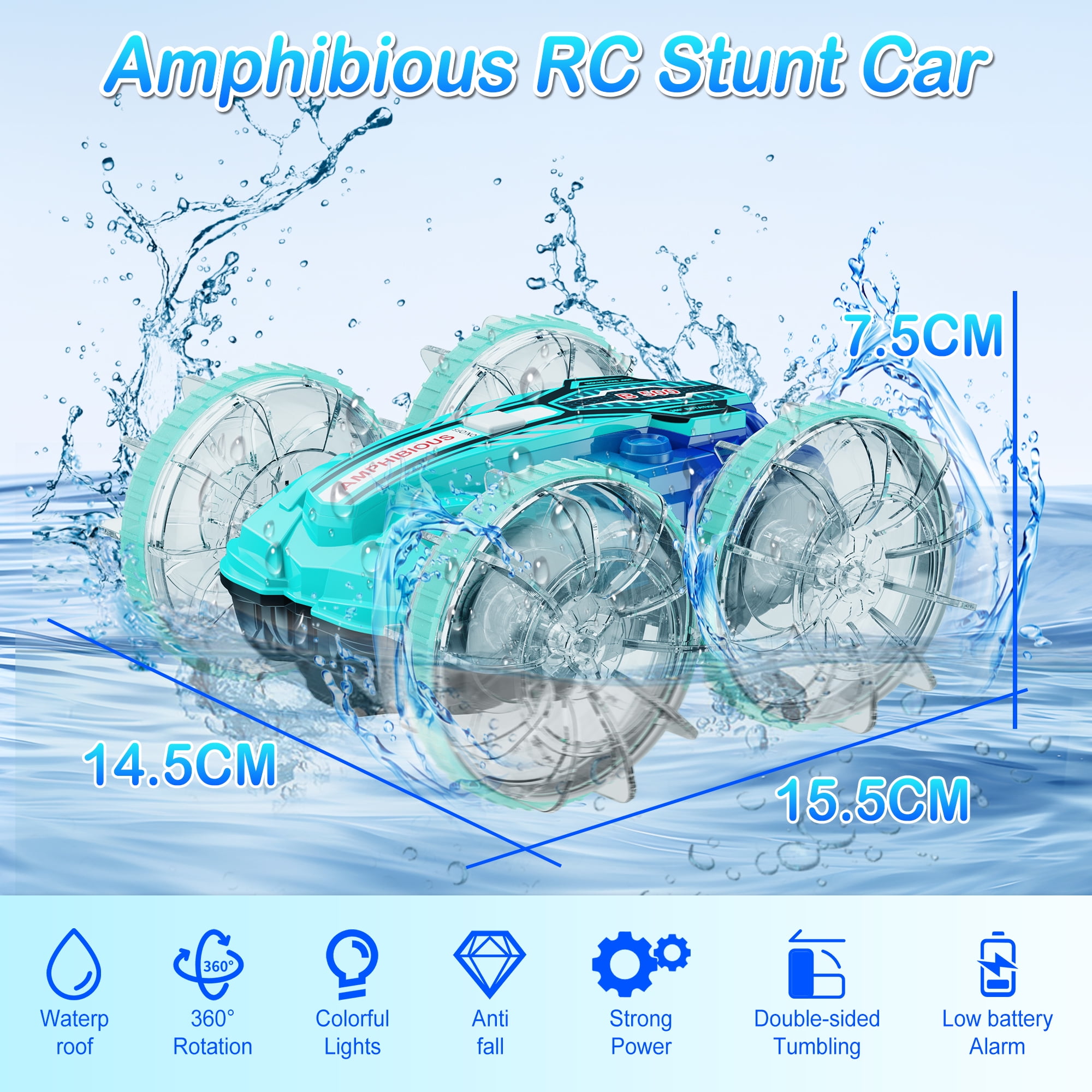 UUGEE Remote Control Cars, RC Car Toys for Kids 8+ Years Old Boys Girls Gifts, 4WD Gesture 360° Rotating Drift Amphibious RC Stunt Cars Boat with LED Lights - Blue