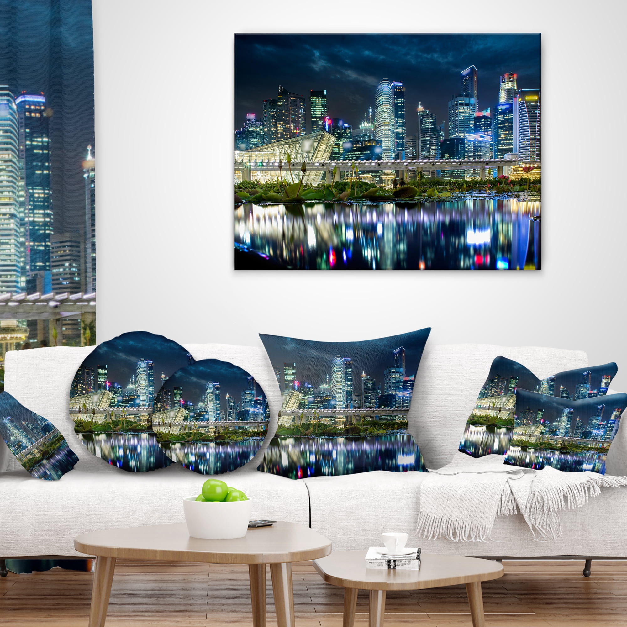 Designart Singapore Financial District&nbsp; - Cityscape Photo Throw Pillow - 18x18