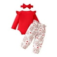 thumbnail image 3 of JDEFEG Baby Girl Clothes Set Long Sleeve Romper Pants Set Cute Baby Clothes for Girls Fall Winter Alphabet Print Crawling Pantsuit Includes Headband for 0 to 18 Months Red 9-12 Months, 3 of 9