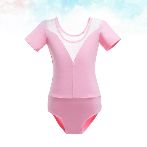 WHAMVOX Tutu Short Sleeve Dance Leotard Ballet Dress for Girl Pink Child