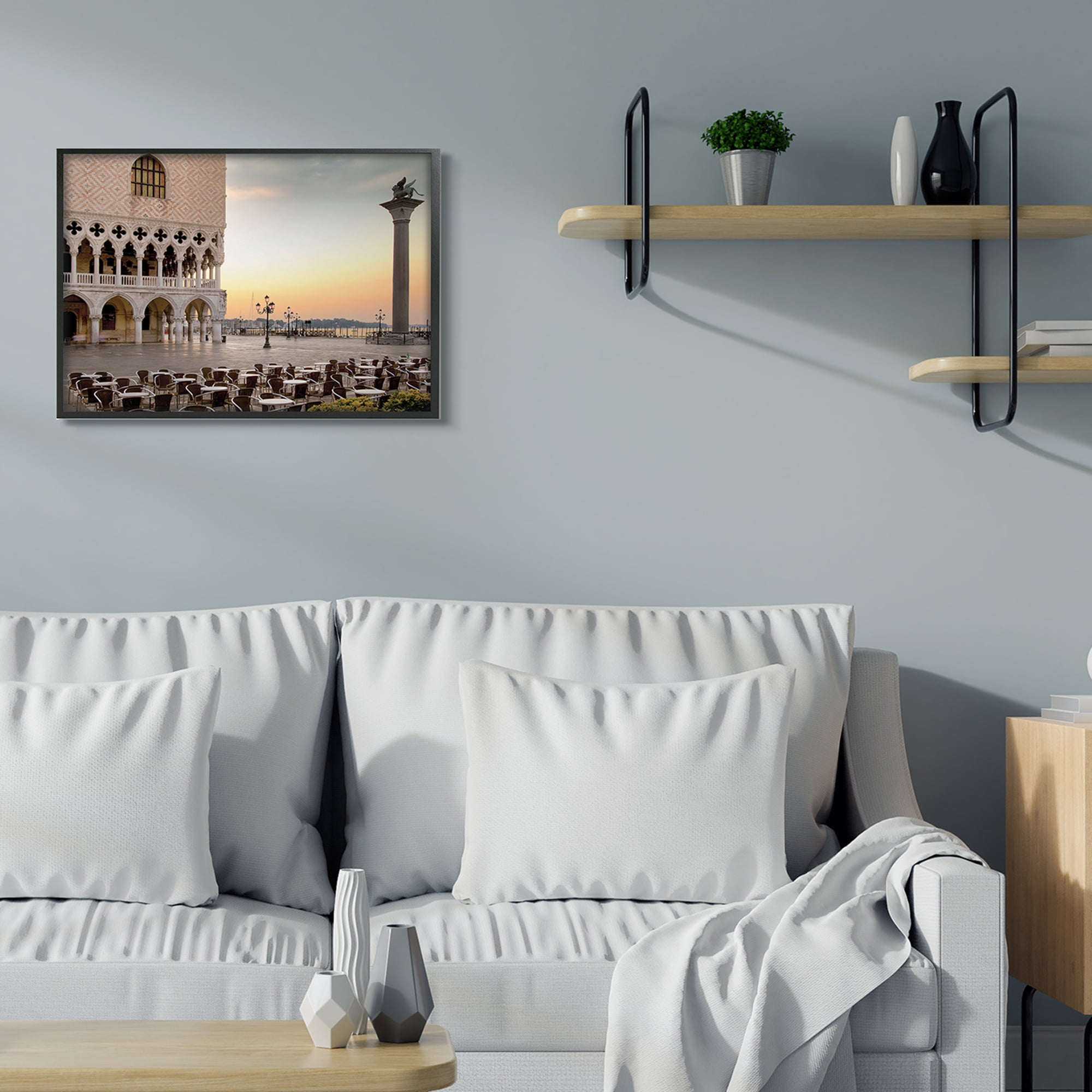 Stupell Industries San Marco Sunset Italian Architecture Traditional Buildings Abstract Photography Black Framed Art Print Wall Art, 24 x 30