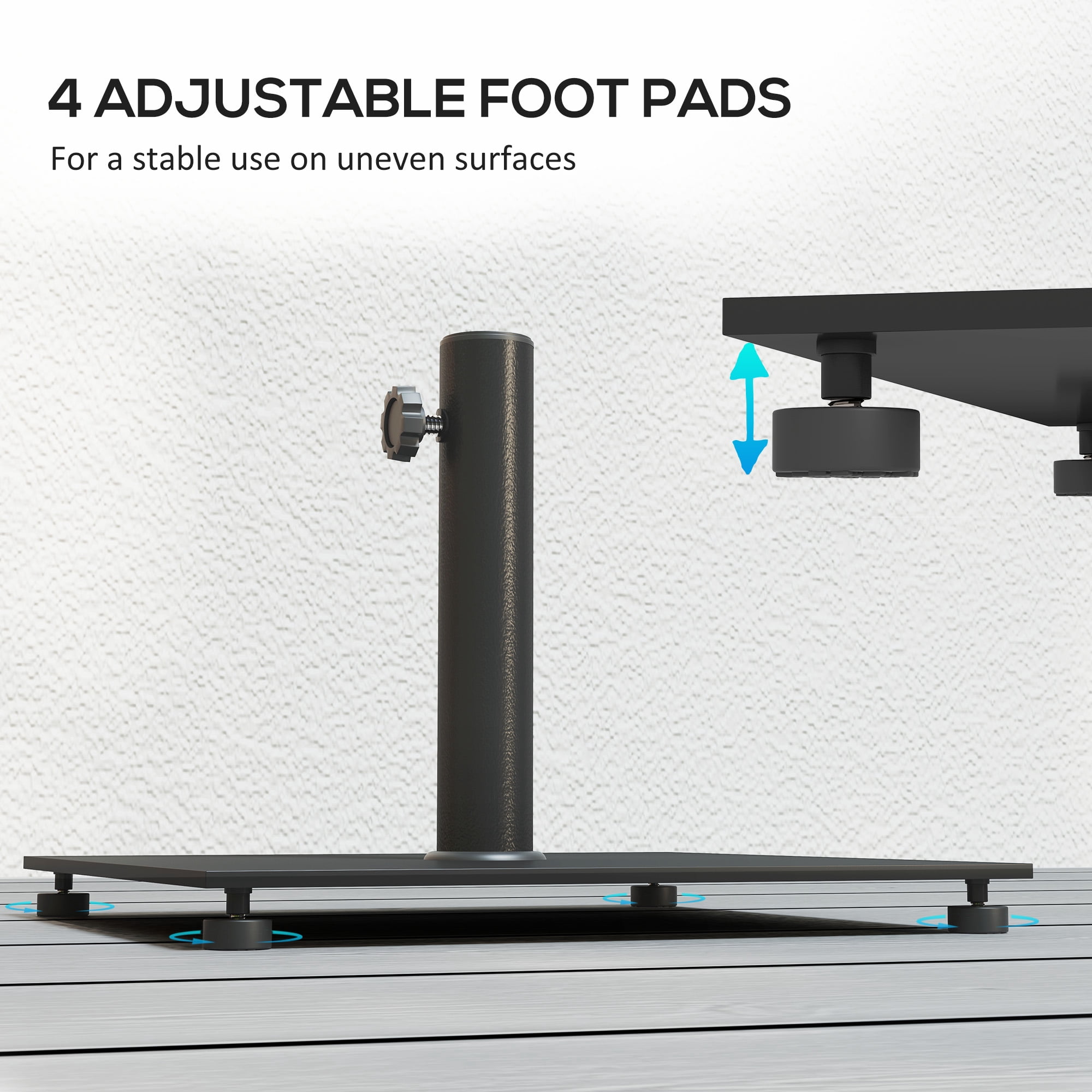 Square Patio Umbrella Base, 29 lbs Metal Umbrella Stand Base with Adjustable Foot Pads, Heavy Duty Patio Umbrella Holder for 1.5"/1.9" Umbrella Poles for Outdoor, Lawn, Poolside, Black