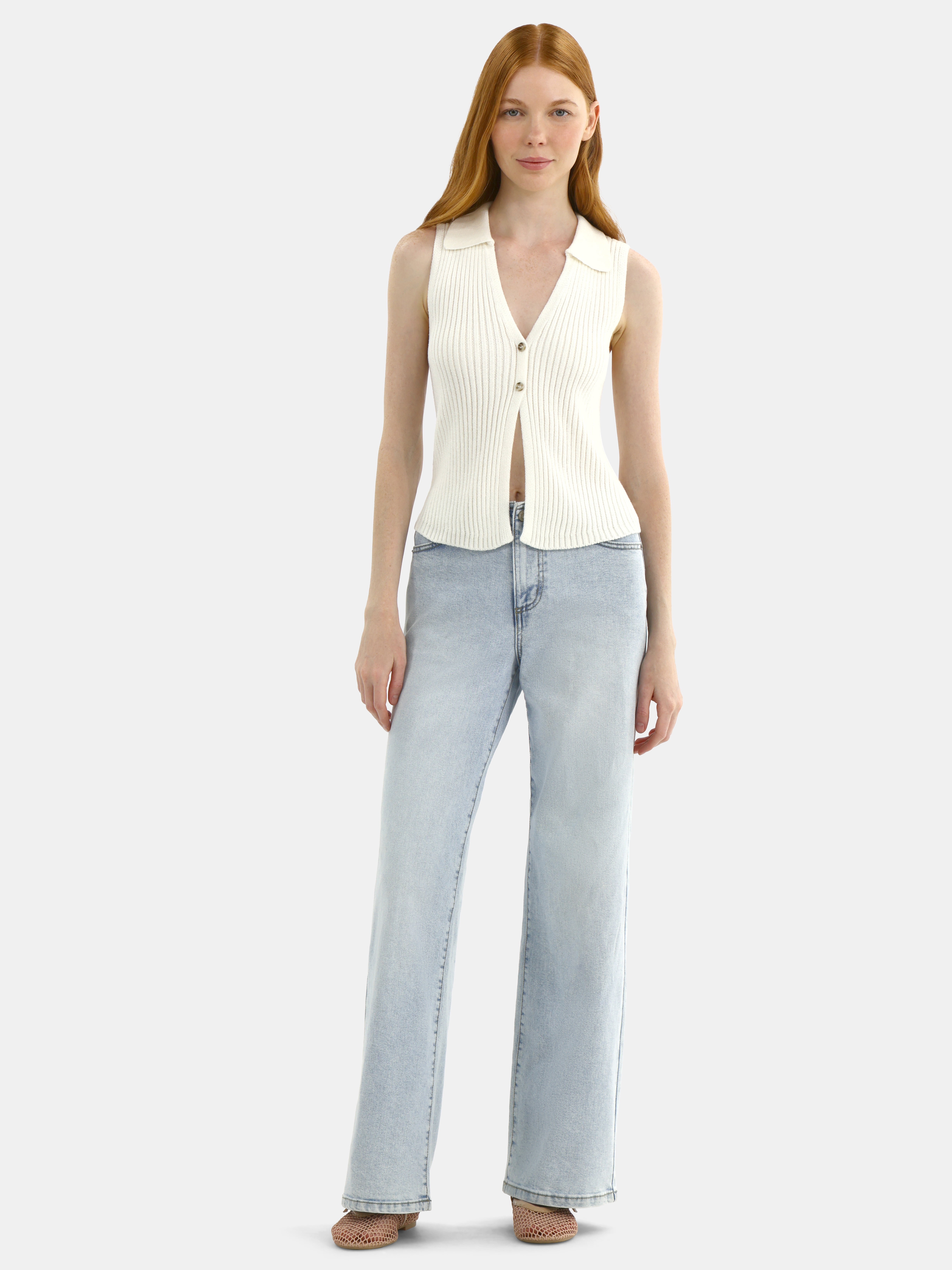 No Boundaries Button-Front Sweater Vest Top, Women's