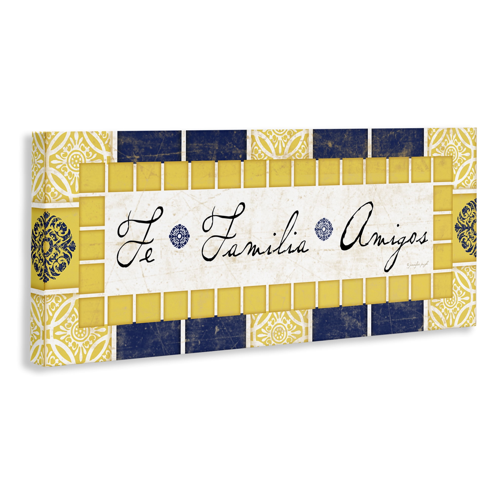 Stupell Industries Fe, Familia y Amigos Inspirational Quotes & Sayings Painting Wrapped Canvas Art Print Wall Art, 48 x 20
