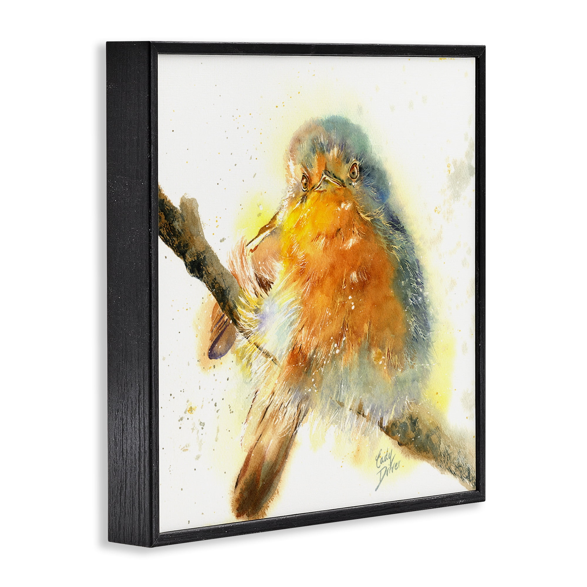 Stupell Industries Seated Songbird Watercolor Black Framed Giclee Art, design by Cady Driver