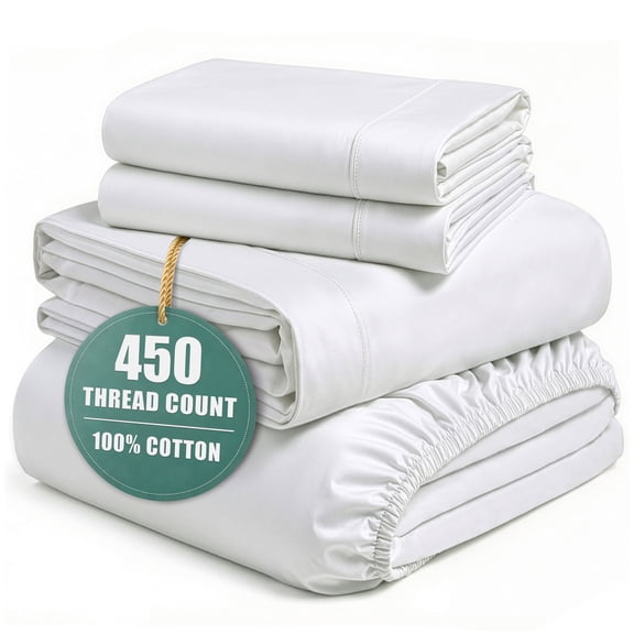 Casa Platino Queen Sheet Set  450 Thread Count 100% Cotton Cooling Sheets Queen, Hotel Sateen Finish, Soft Durable Daily Comfort, Machine Washable  White