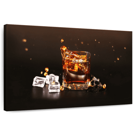 Elephant Stock Cold Whiskey Drink Wall Art - Horizontal Wrapped Canvas - 1-Piece Living Room Wall Decor - Photographic Canvas Print - Brown and Orange Decor for Wall - 39 X 26