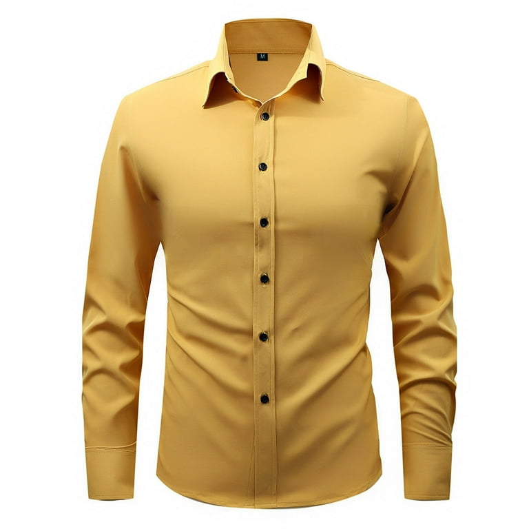 yellow dress shirt slim fit Slim Fit Yellow Solid Button-Down Collar Non Iron Men's Dress Shirt –  Wilkes & Riley, LLC main image 0