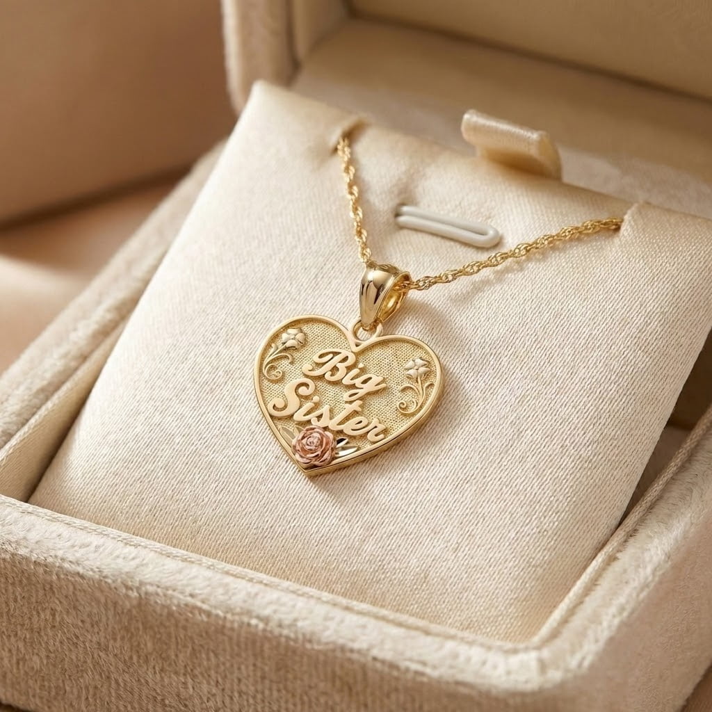 Charm America - Gold Big Sister Inside Heart Charm - 10 Karat Solid Gold