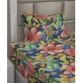thumbnail image 2 of Ambesonne Tropical Fitted & Flat Sheet with Sham 3 Pcs Set, Exotic Floral Acrylic Art, Twin XL, Burnt Sienna and Lime Green, 2 of 4
