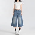 thumbnail image 4 of JJHGVB Jorts for Women Long Denim Shorts Jean Pants Grunge Shorts Wide Leg Denim Bermudas Wide Leg Baggy Jorts Denim Capris Pants Denim Shorts Women Capri Denim Shorts Denim Culottes Light Blue 3XL, 4 of 5