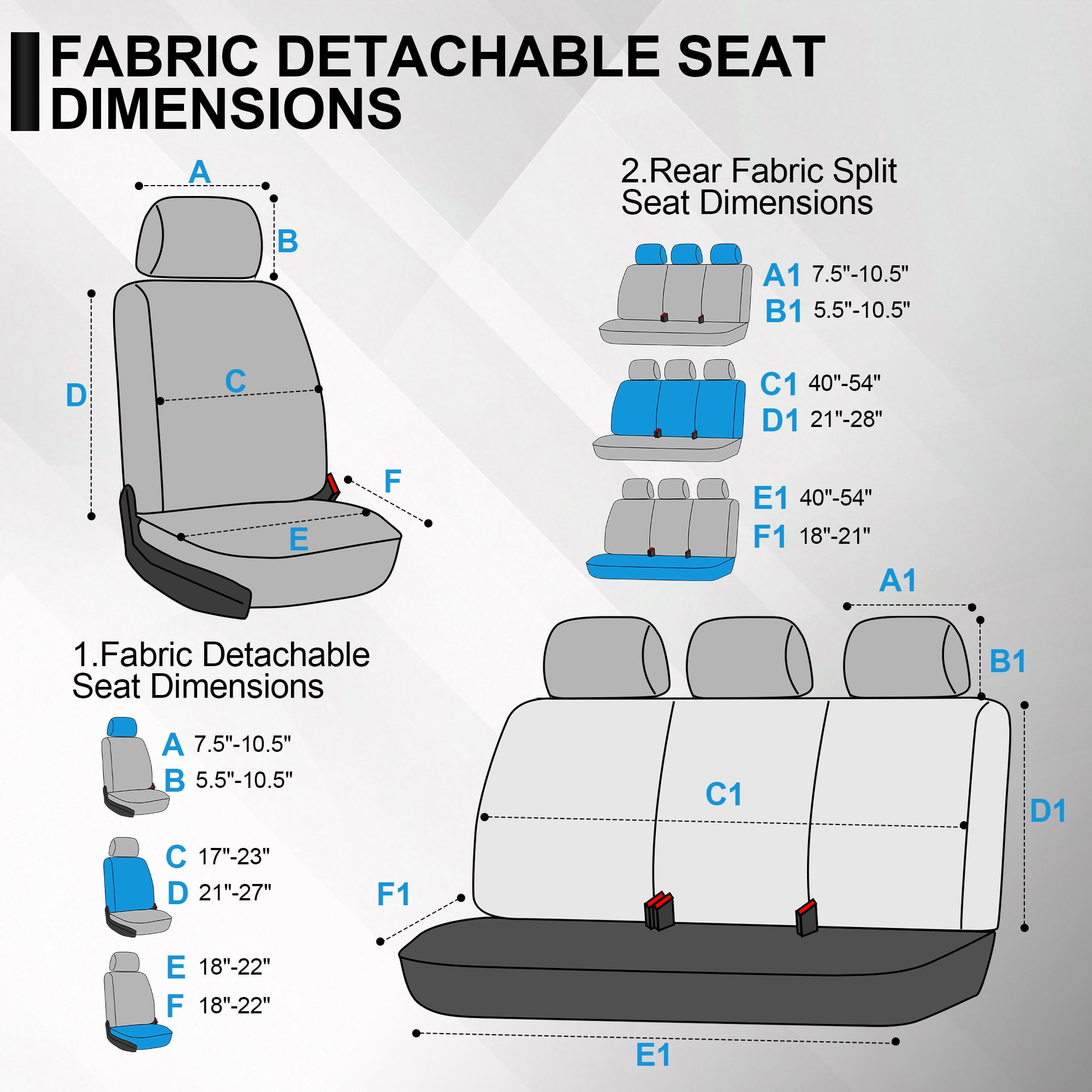 FLORAY 9-Piece Car Seat Covers Full Set - Airbag Safe, Thickened Quilted Cloth, Machine Washable - Universal Fit for Cars, SUVs & Trucks (Solid Rear Bench), Black