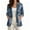 Blue Denim Texture Daisy, variant on Musical Note Print Faux Linen Blazer Jacket for Women Casual One Button Suit Jacket with Pockets Breathable Cardigan Coat for Spring Summer Fall, 3XL