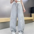 thumbnail image 2 of lnmuld Kids Contrast White Piping Track Pants Elastic Drawstring High Waist Thin Loose Jogger Casual Sport Bottoms Size:11-12 Years, 2 of 7