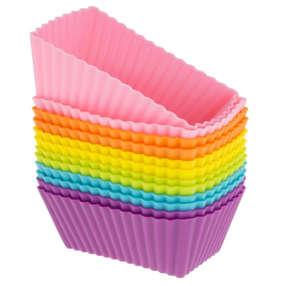 CMYYNNA  12PCS Silicone Rectangular Reusable Cake Cup Sets Baking Cups Nonstick Liner Molds Cupcake Baking Molds for Making Muffin, Chocolate, Bread (83 x 46 x 20mm)
