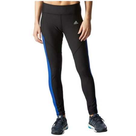 Adidas Womens Ultimate Fleece Tights - Climawarm Running Leggings (Black/Bold Blue, X-Large)