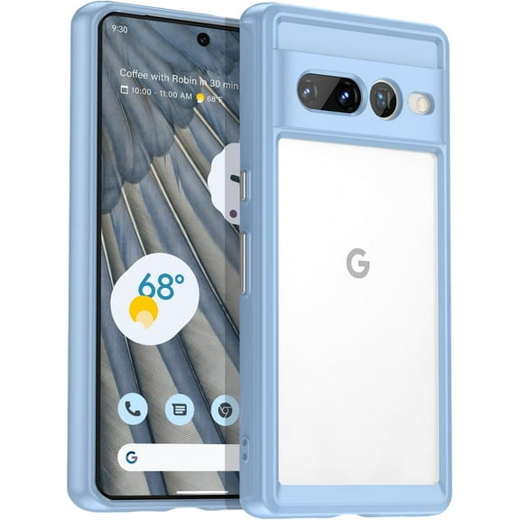 for Google Pixel 7 Pro Case Clear [Anti-Yellowing] Anti-Scratch Transparent Hard Back and Soft Edge [Military Grade Drop Protection] Shockproof Phone Cover - Blue