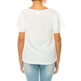 thumbnail image 3 of Women's Casual Flowy Short Flutter Sleeve Round Neck Key Hole Blouse Top, 3 of 6