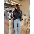 thumbnail image 4 of Women'S Jeans High Waisted Fashion Casual Star Denim Loose Wide Leg Straight Leg Bootcut Pants Light Blue XL, 4 of 9