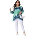 thumbnail image 3 of DARING DIVA Women's Plus Elbow Sleeve Blouse Tee Top Tie Dye T Shirts 1X Blue Green, 3 of 6
