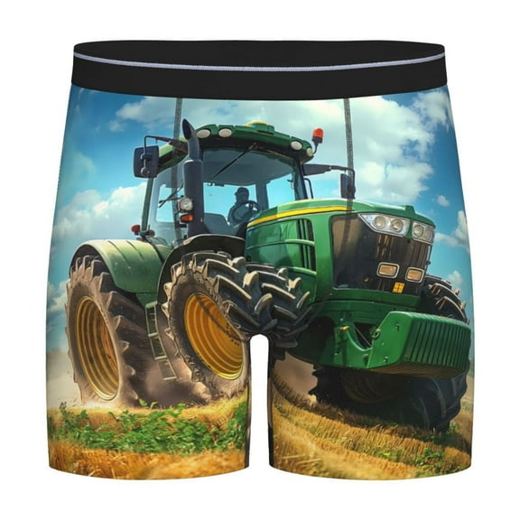 Rateoe Green Tractor Field Print Men’s Underwear Boxer Briefs Soft Comfortable Underwear Boxer Briefs, Long Leg Briefs,Anti-chafing Boxer Briefs