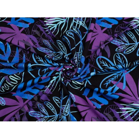 Minerva Exclusive Lithograph Leaves Viscose Jersey Stretch Knit Fabric - per yard